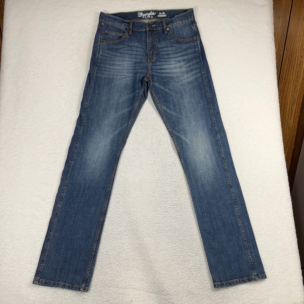 Wrangler Retro Slim Straight Jeans Men’s 33x36 (32.5x35) Med Wash Western Cowboy